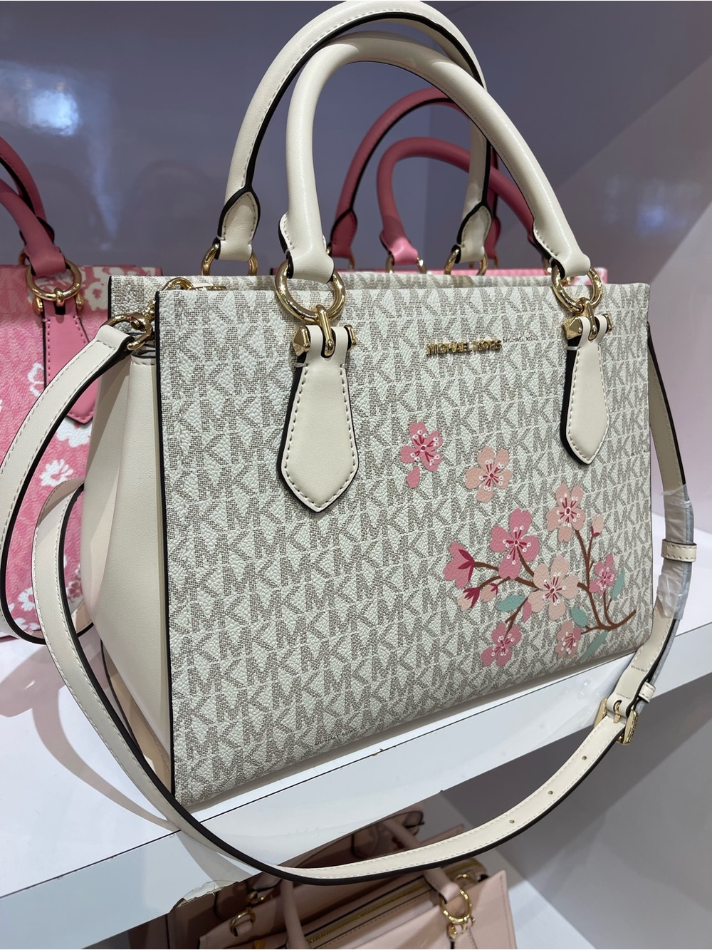 MICHAEL KORS Marilyn Md Embellished Signature Logo Satchel
Lt Cream Multi 
NWT - Picture 4 of 16